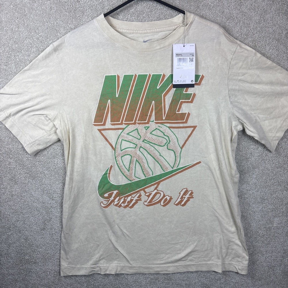 Nike Shirt Women's XS Beige Retro Loose Fit Basketball Just Do It Swoosh $45 NEW